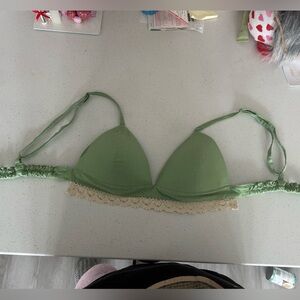 100% LINEN Green Lace Trim Bra